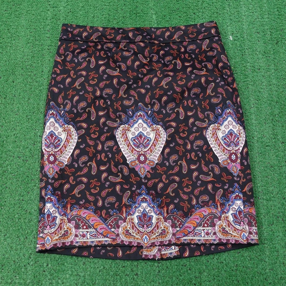 J.CREW Skirt Womens 00P Black Paisley Straight The Pencil Skirt‎ Lined Zip